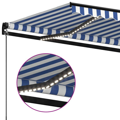 vidaXL Manual Retractable Awning with LED 450x300 cm Blue and White