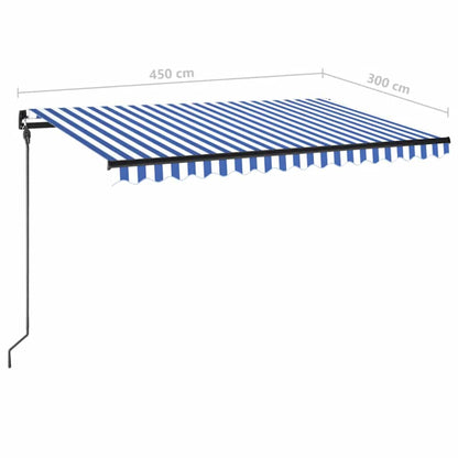 vidaXL Manual Retractable Awning with LED 450x300 cm Blue and White