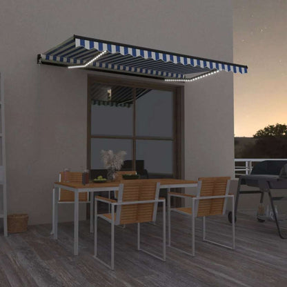vidaXL Manual Retractable Awning with LED 450x300 cm Blue and White