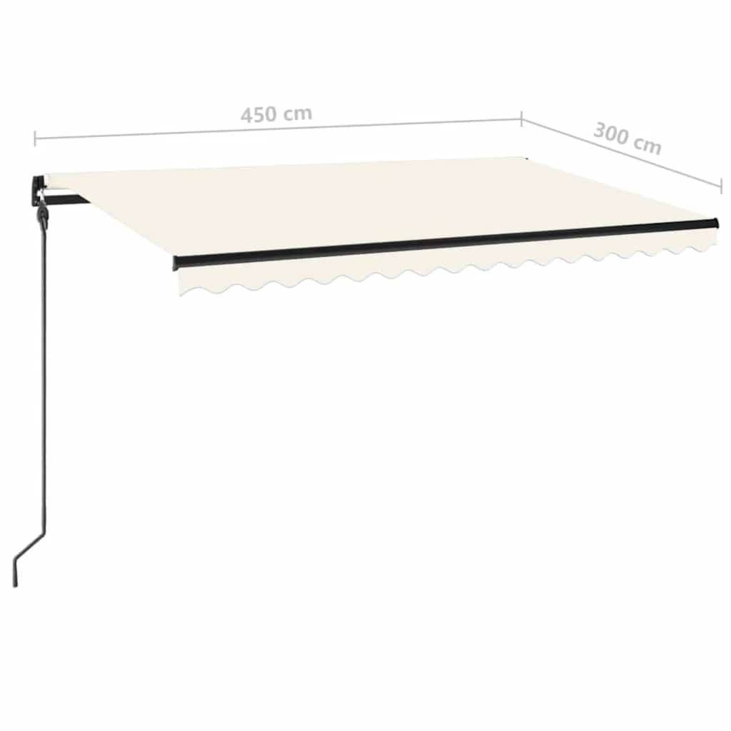 vidaXL Manual Retractable Awning with LED 450x300 cm Cream