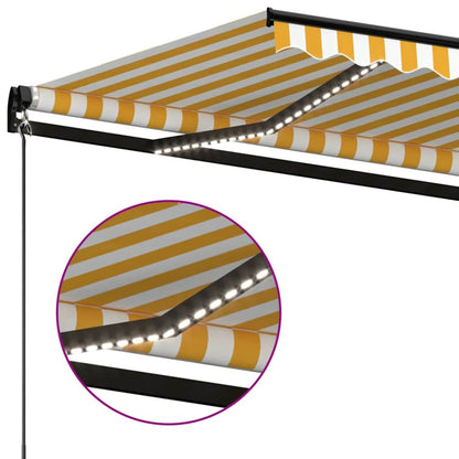 vidaXL Manual Retractable Awning with LED 450x300 cm Yellow and White
