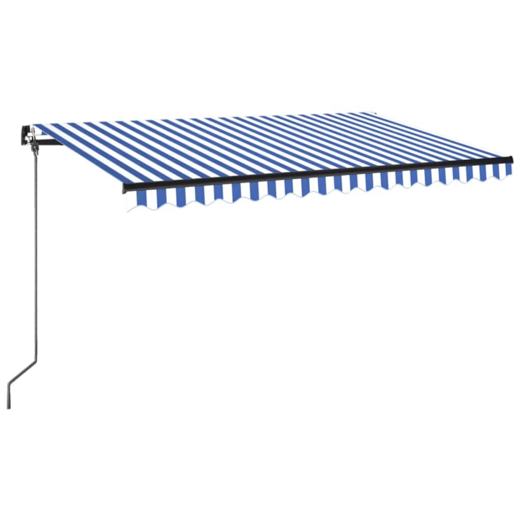 vidaXL Manual Retractable Awning with LED 400x350 cm Blue and White