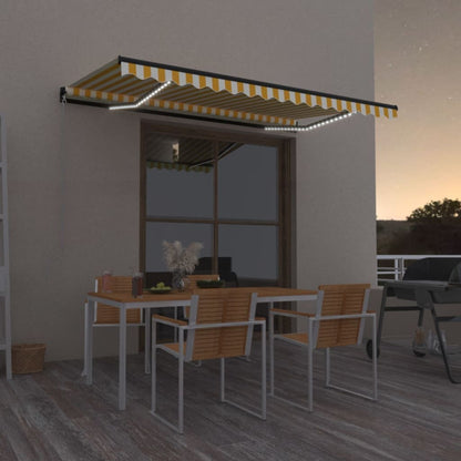 vidaXL Manual Retractable Awning with LED 400x350 cm Yellow and White