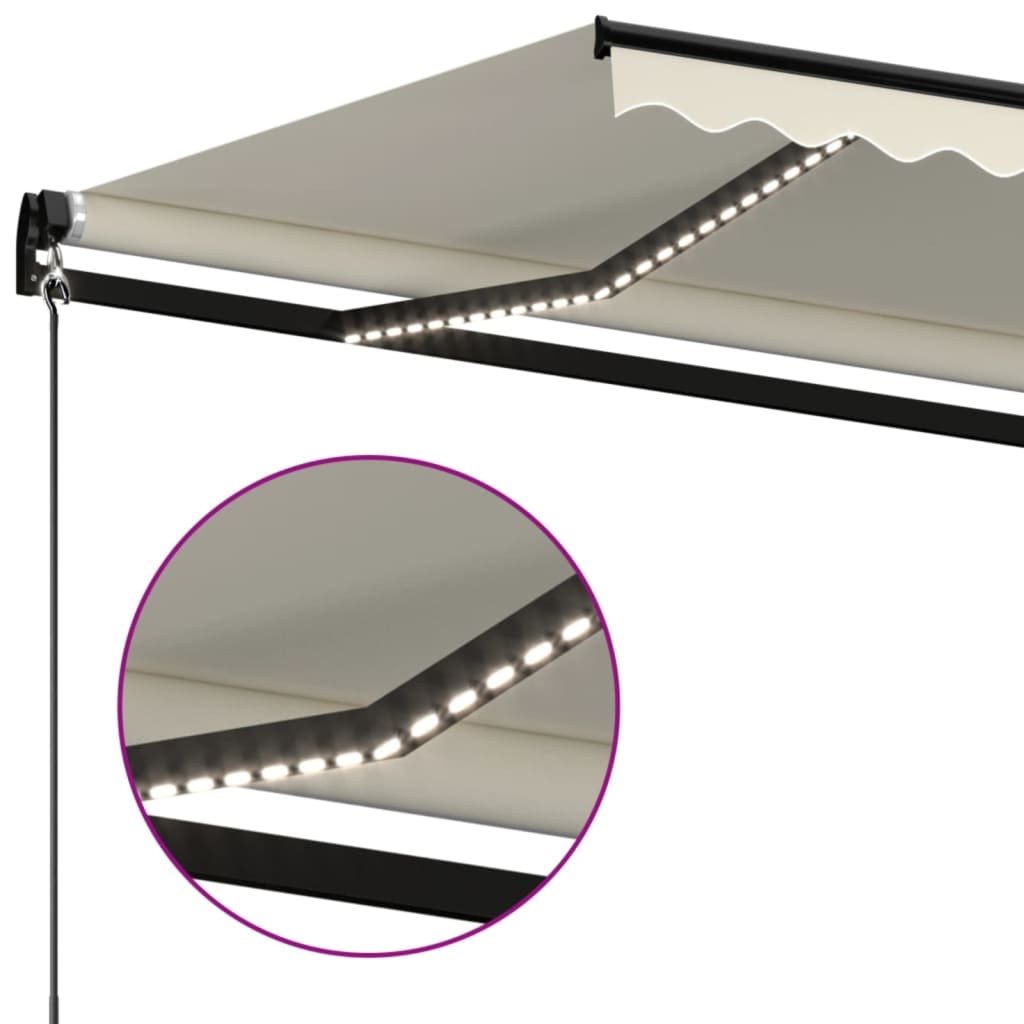 vidaXL Manual Retractable Awning with LED 450x350 cm Cream