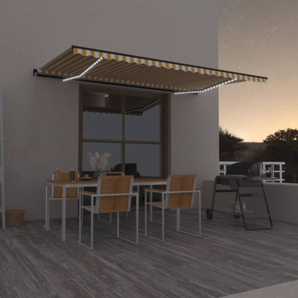 vidaXL Manual Retractable Awning with LED 500x350 cm Yellow and White