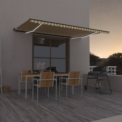 vidaXL Manual Retractable Awning with LED 500x350 cm Yellow and White