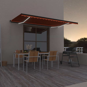 vidaXL Manual Retractable Awning with LED 500x350 cm Orange and Brown