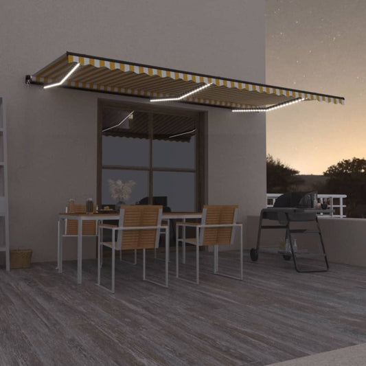 vidaXL Manual Retractable Awning with LED 600x350 cm Yellow and White