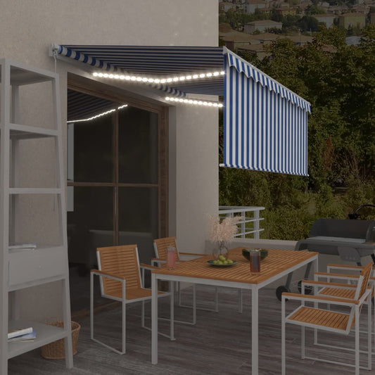vidaXL Manual Retractable Awning with Blind&LED 3x2.5m Blue&White