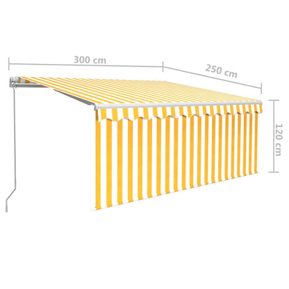 vidaXL Manual Retractable Awning with Blind&LED 3x2.5m Yellow&White