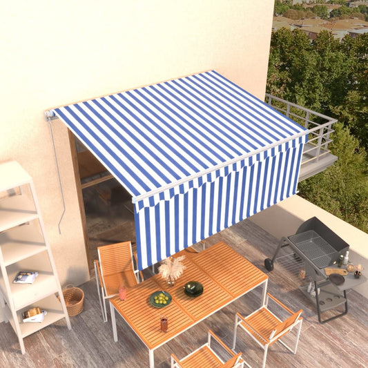 vidaXL Manual Retractable Awning with Blind 3.5x2.5m Blue&White