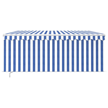vidaXL Manual Retractable Awning with Blind&LED 3.5x2.5m Blue&White