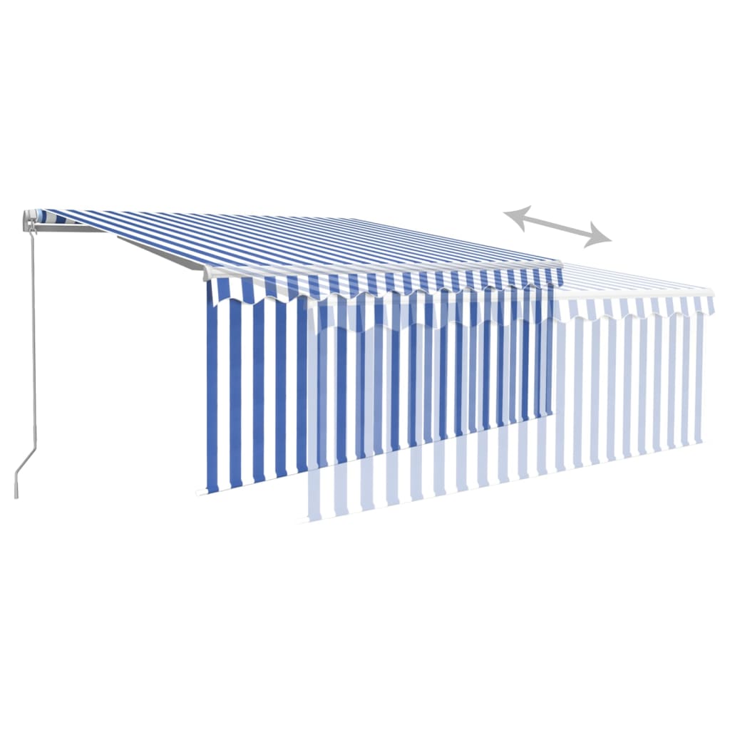 vidaXL Manual Retractable Awning with Blind&LED 3.5x2.5m Blue&White