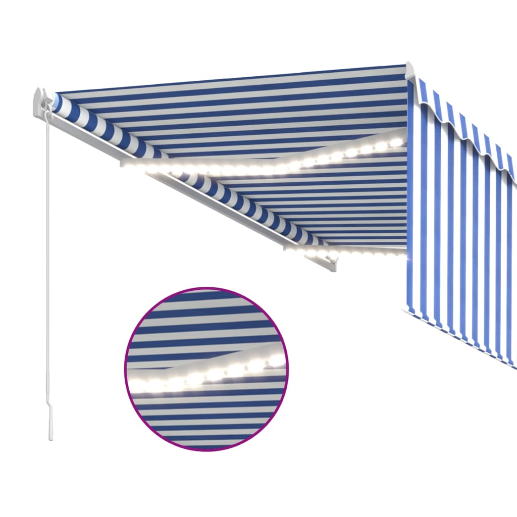 vidaXL Manual Retractable Awning with Blind&LED 3.5x2.5m Blue&White