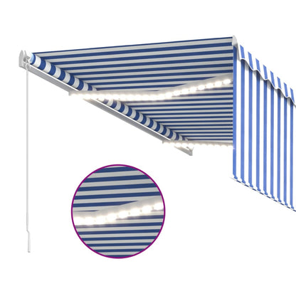 vidaXL Manual Retractable Awning with Blind&LED 3.5x2.5m Blue&White