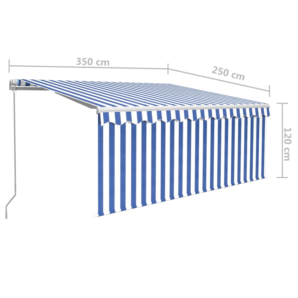 vidaXL Manual Retractable Awning with Blind&LED 3.5x2.5m Blue&White
