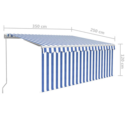vidaXL Manual Retractable Awning with Blind&LED 3.5x2.5m Blue&White