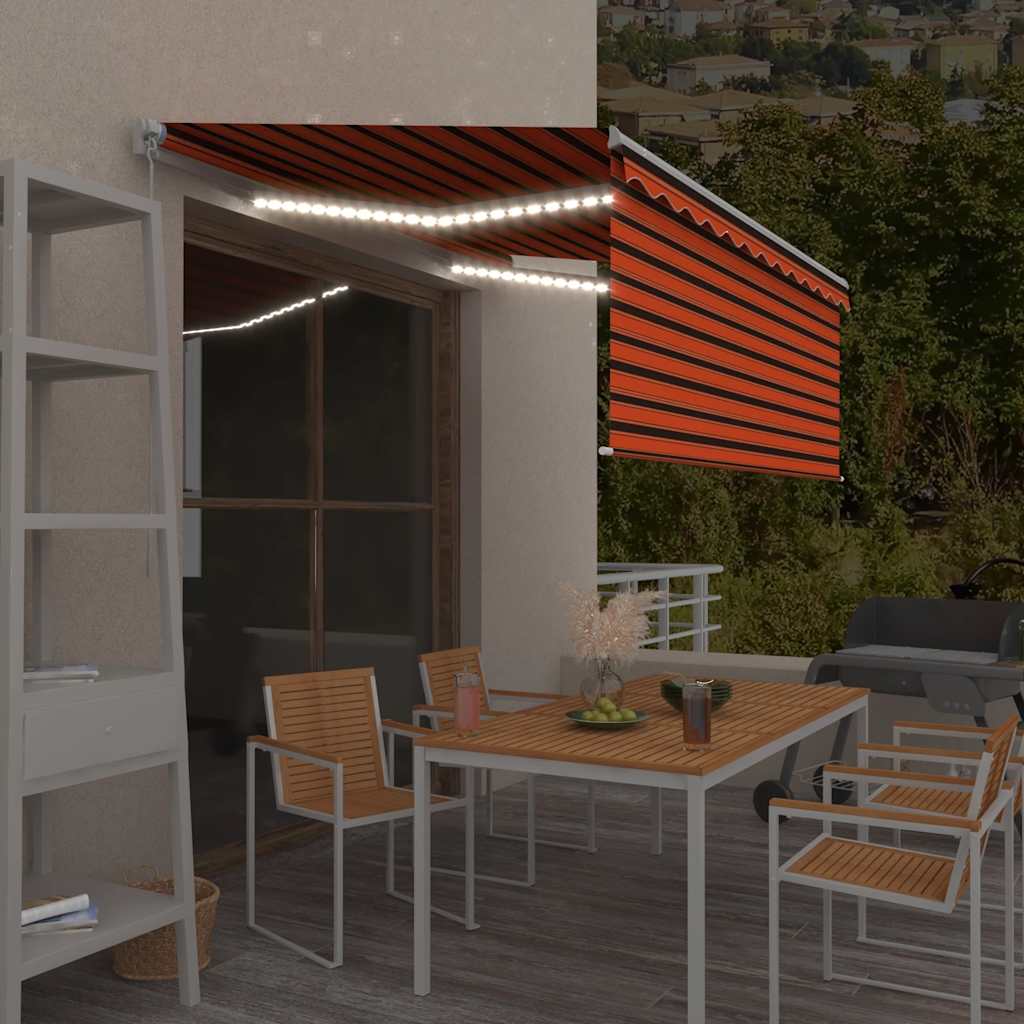 vidaXL Manual Retractable Awning with Blind&LED 3.5x2.5m Orange&Brown