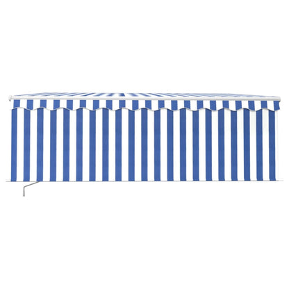 vidaXL Manual Retractable Awning with Blind 4x3m Blue&White