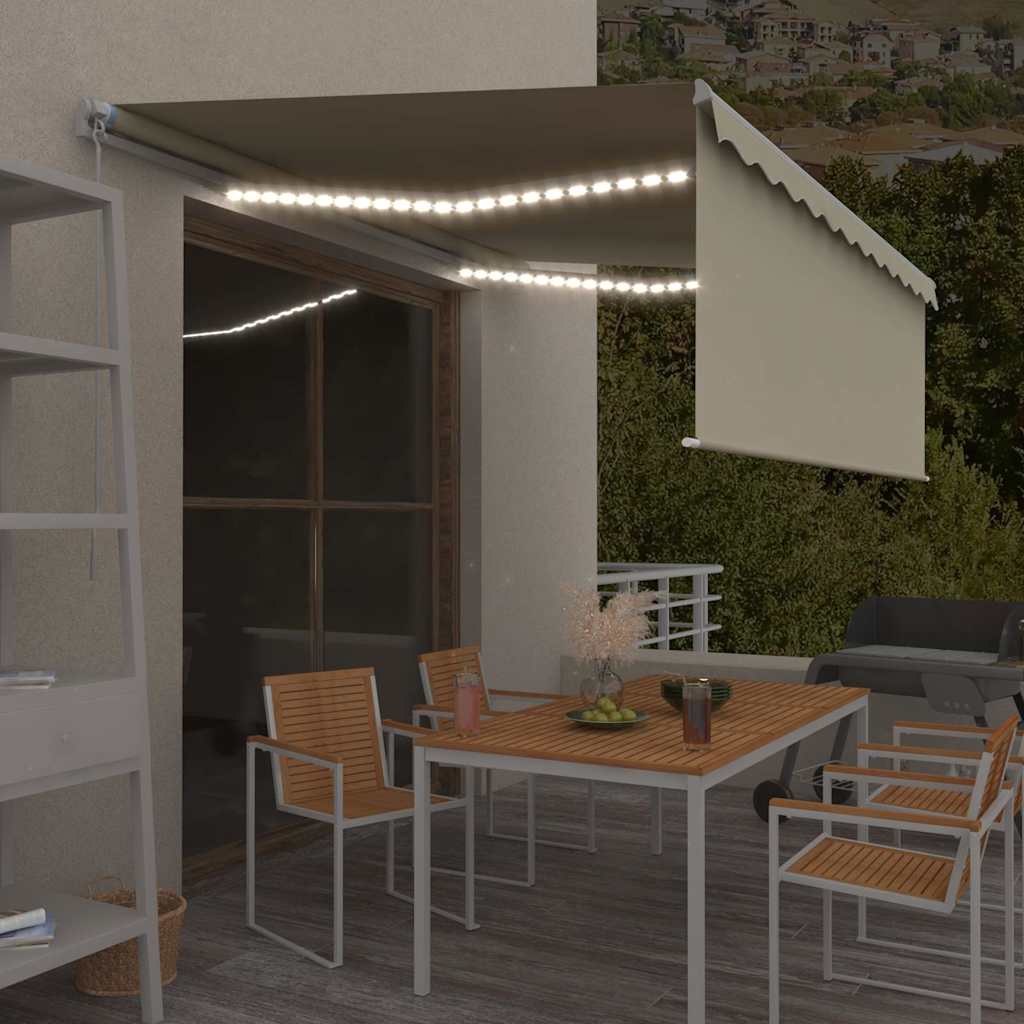 vidaXL Manual Retractable Awning with Blind&LED 4x3m Cream