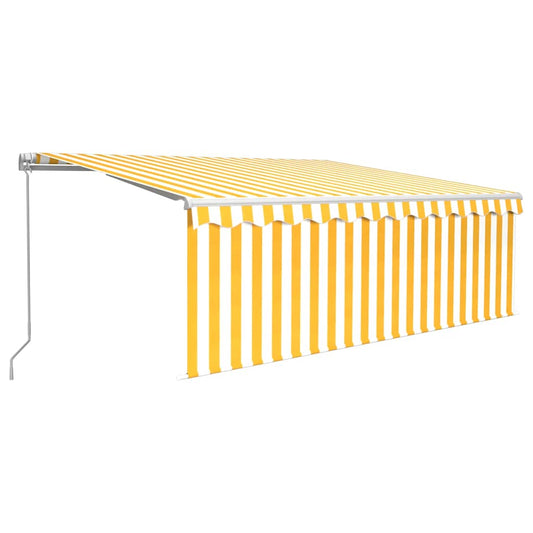 vidaXL Manual Retractable Awning with Blind&LED 4x3m Yellow&White