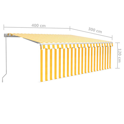 vidaXL Manual Retractable Awning with Blind&LED 4x3m Yellow&White