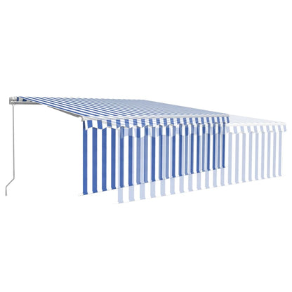 vidaXL Manual Retractable Awning with Blind 4.5x3m Blue&White