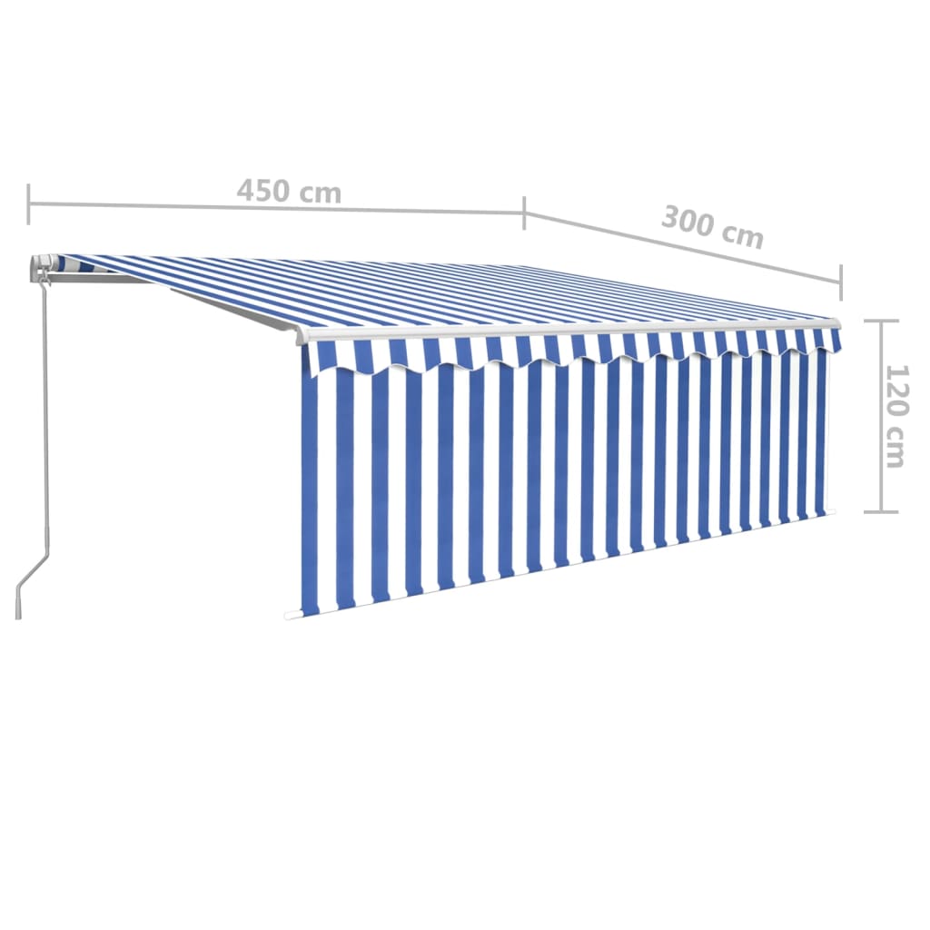 vidaXL Manual Retractable Awning with Blind 4.5x3m Blue&White