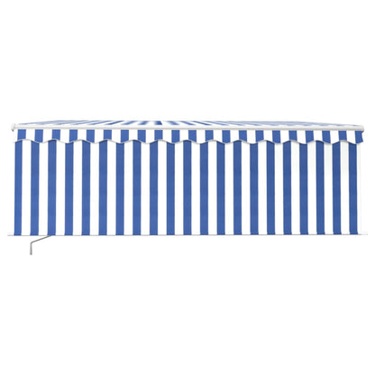 vidaXL Manual Retractable Awning with Blind&LED 4.5x3m Blue&White