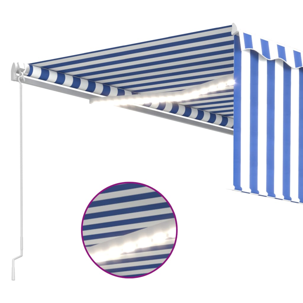 vidaXL Manual Retractable Awning with Blind&LED 4.5x3m Blue&White
