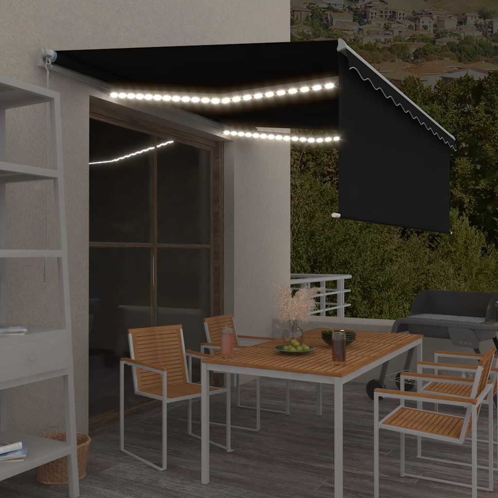 vidaXL Manual Retractable Awning with Blind&LED 4.5x3m Anthracite