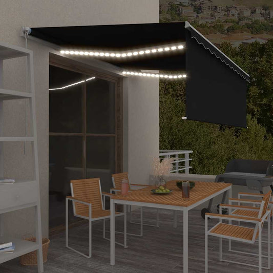 vidaXL Manual Retractable Awning with Blind&LED 4.5x3m Anthracite