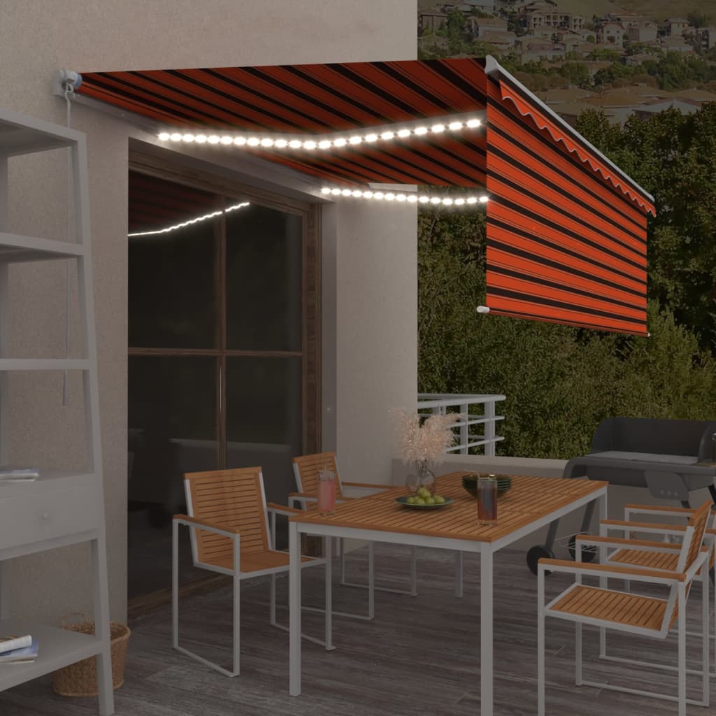 vidaXL Manual Retractable Awning with Blind&LED 4.5x3m Orange&Brown