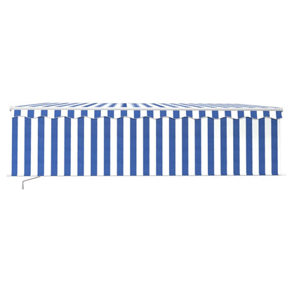 vidaXL Manual Retractable Awning with Blind&LED 5x3m Blue&White