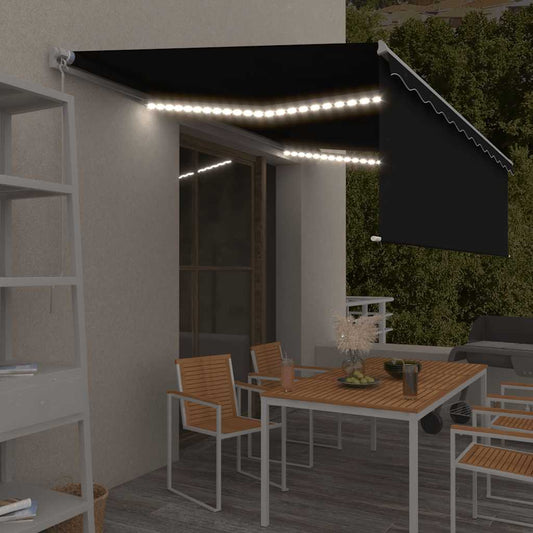 3069344 vidaXL Manual Retractable Awning with Blind&LED 5x3m Anthracite (313203+46850+313291)