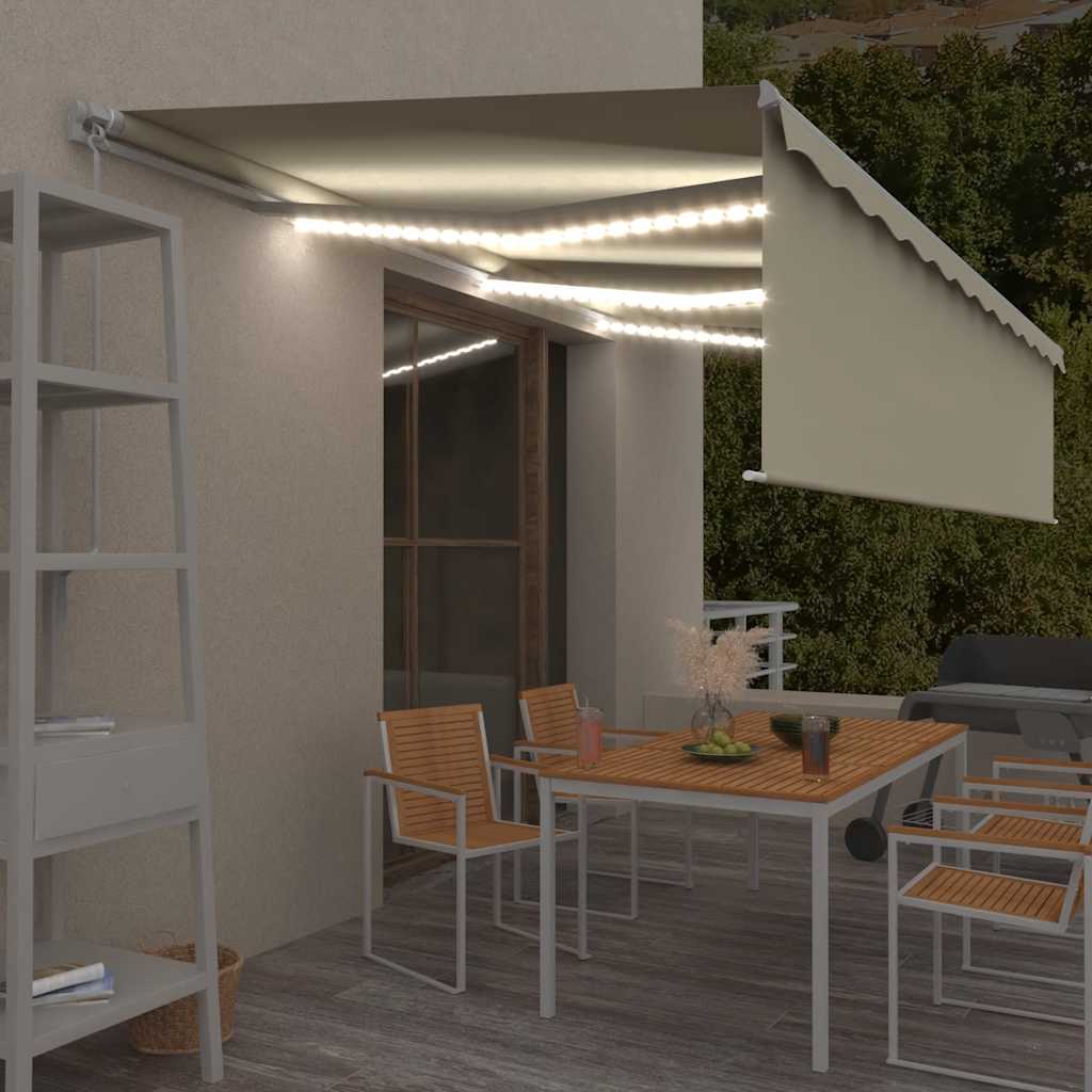 vidaXL Manual Retractable Awning with Blind&LED 6x3m Cream