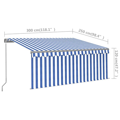 vidaXL Manual Retractable Awning with Blind&LED 3x2.5m Blue&White