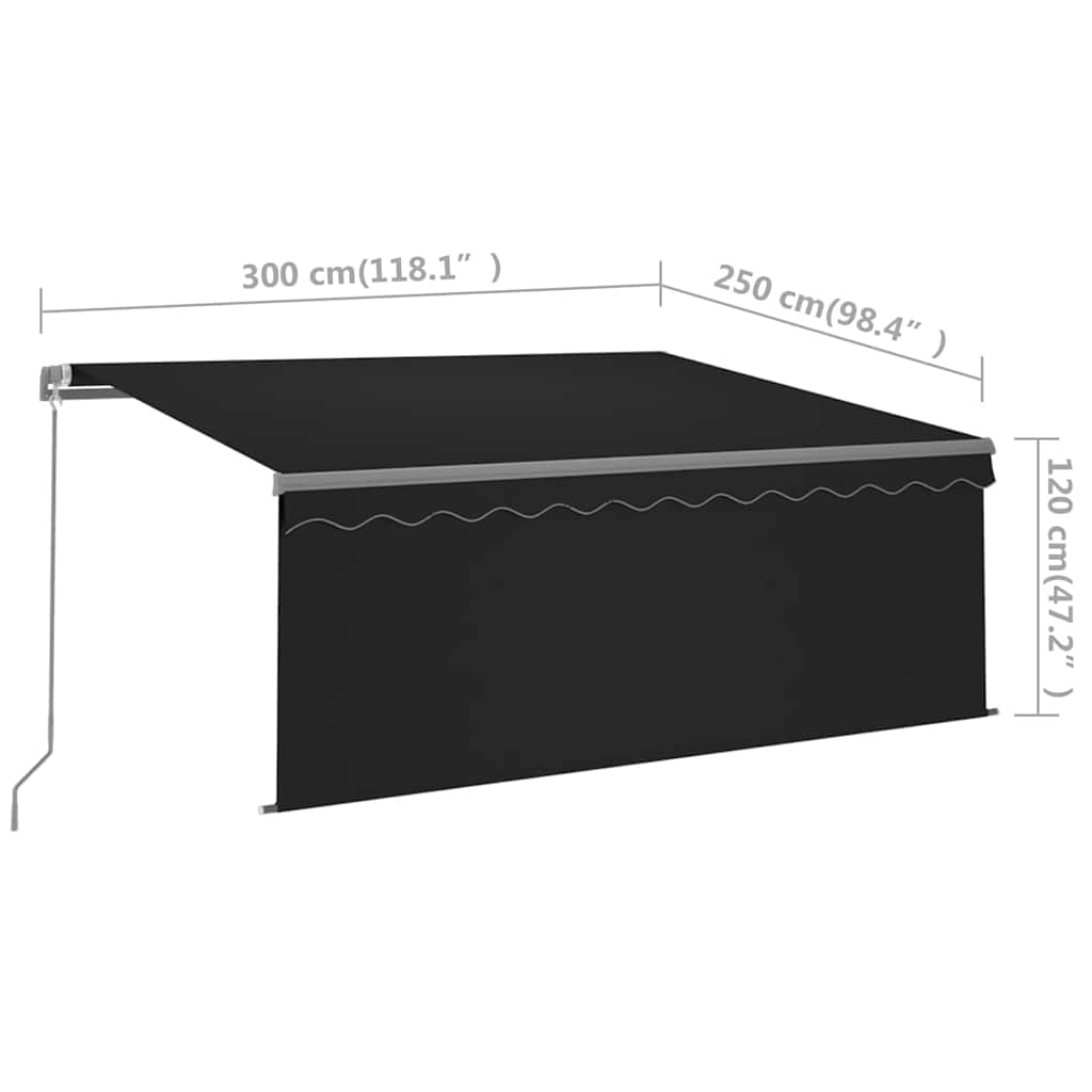 vidaXL Manual Retractable Awning with Blind&LED 3x2.5m Anthracite