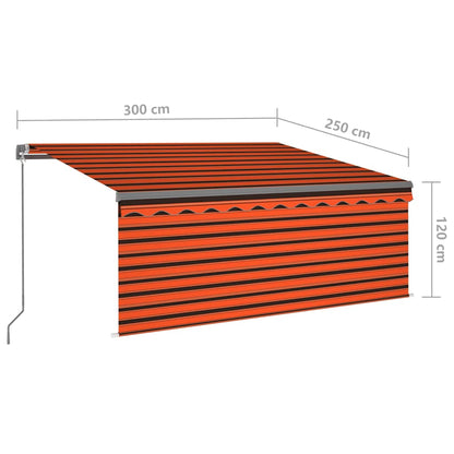 vidaXL Manual Retractable Awning with Blind&LED 3x2.5m Orange&Brown