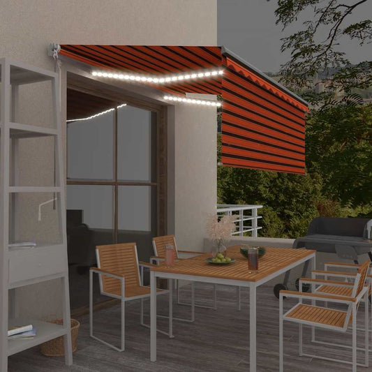 vidaXL Manual Retractable Awning with Blind&LED 3x2.5m Orange&Brown