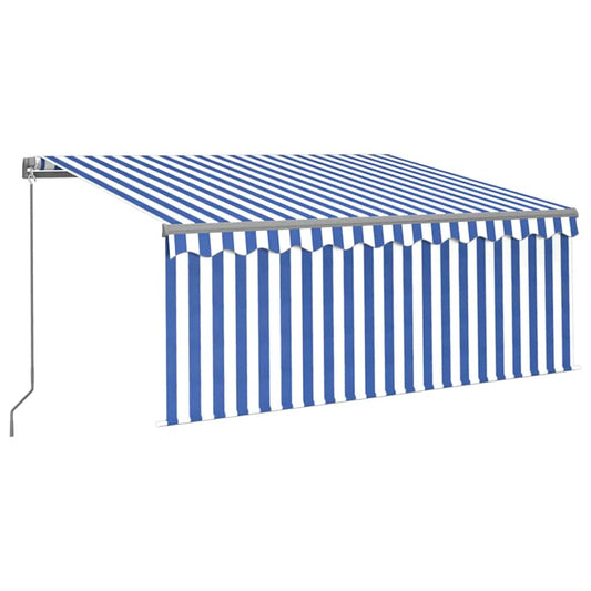 vidaXL Manual Retractable Awning with Blind&LED 3.5x2.5m Blue&White