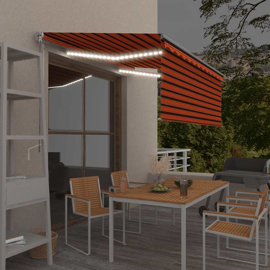 vidaXL Manual Retractable Awning with Blind&LED 3.5x2.5m Orange&Brown