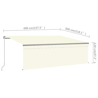 vidaXL Manual Retractable Awning with Blind&LED 4x3m Cream