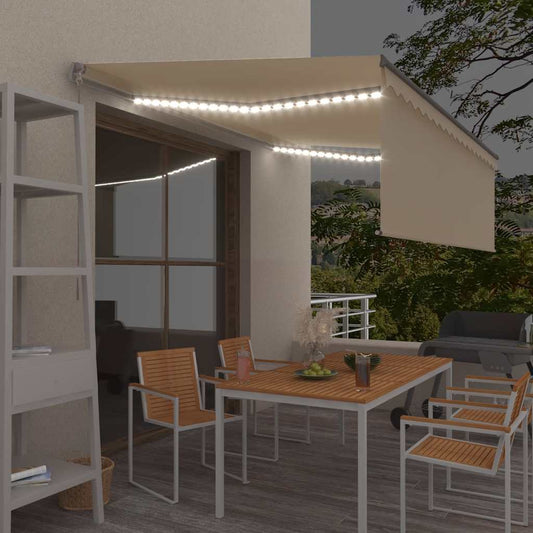 vidaXL Manual Retractable Awning with Blind&LED 4x3m Cream