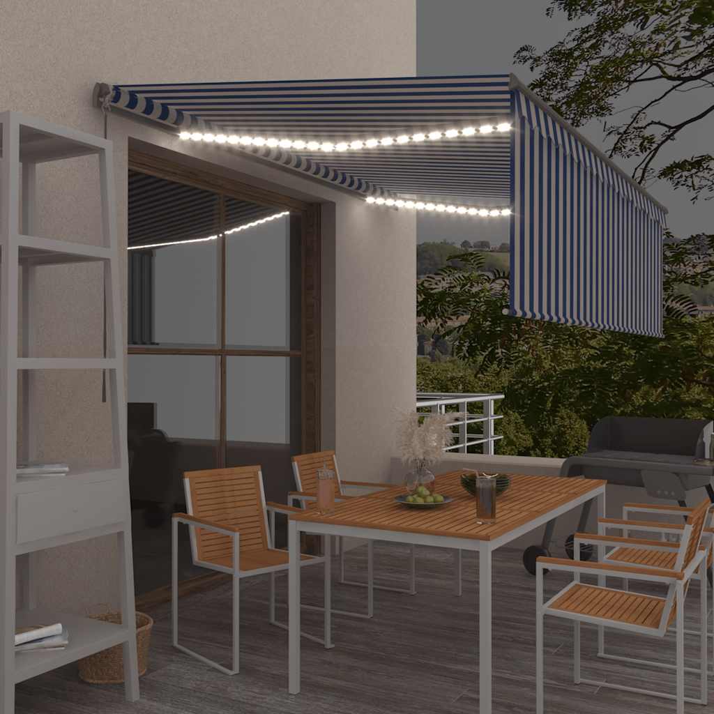 vidaXL Retractable Awning | Blue and White