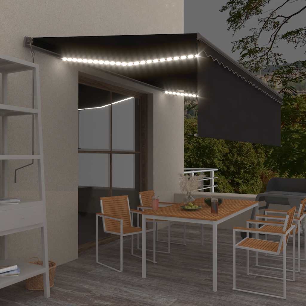 vidaXL Manual Retractable Awning with Blind&LED 5x3m Anthracite