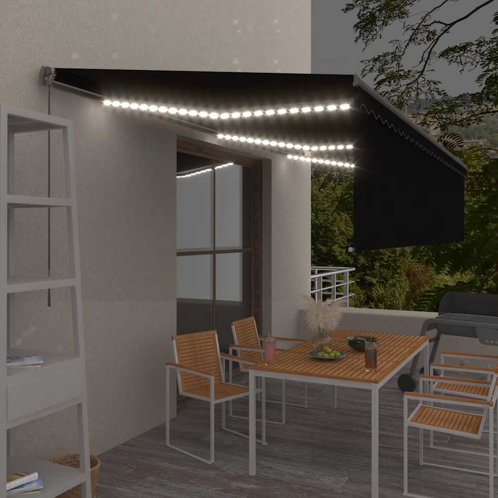 vidaXL Manual Retractable Awning with Blind&LED 6x3m Anthracite