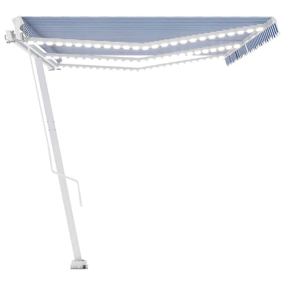 vidaXL Manual Retractable Awning with LED 600x300 cm Blue and White