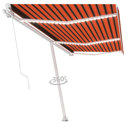 vidaXL Manual Retractable Awning with LED 600x300 cm Orange and Brown