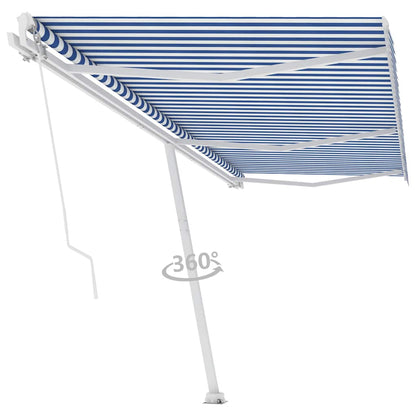 vidaXL Manual Awning 6 x 3.5 m Blue and White Stripe 100% Polyester